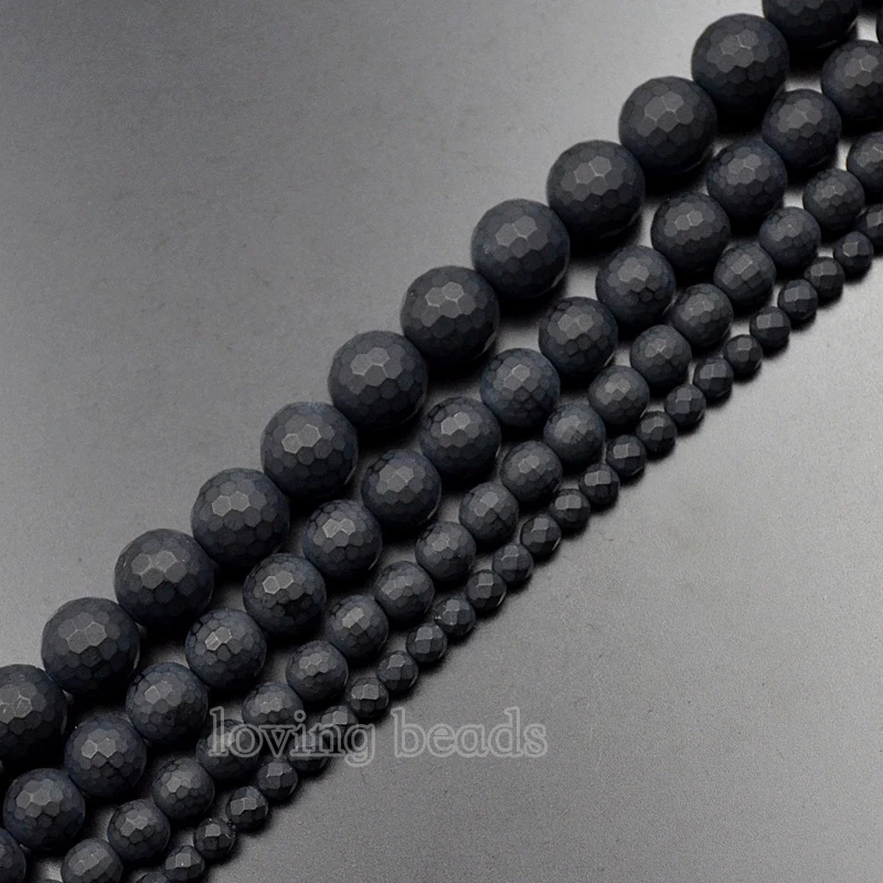 

5Strands/Lot Faceted Matte Black Onyx Gems Stones Round Spacer Loose Beads 15.5" Diy 4mm 6mm 8mm 10mm