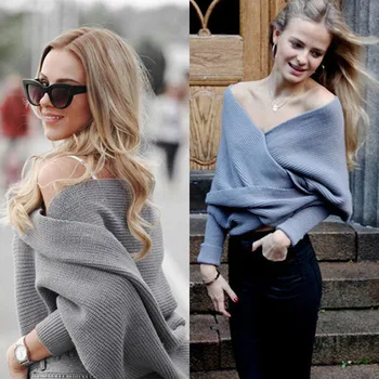 

Womens Off shoulder Oversized Loose Knitted Sweater Jumper Outwear Coat