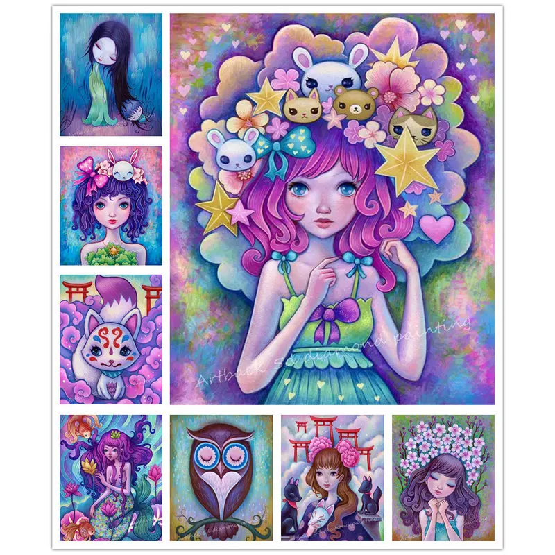 

New arrival cartoon 5d diy diamond painting girl flowers painted square / round drill 3d diamond embroidery mosaic kids gifts