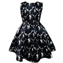 Top new Korean girls printed cotton dress bitter fleabane bitter fleabane pleated dress Printing doll pattern black pink Style