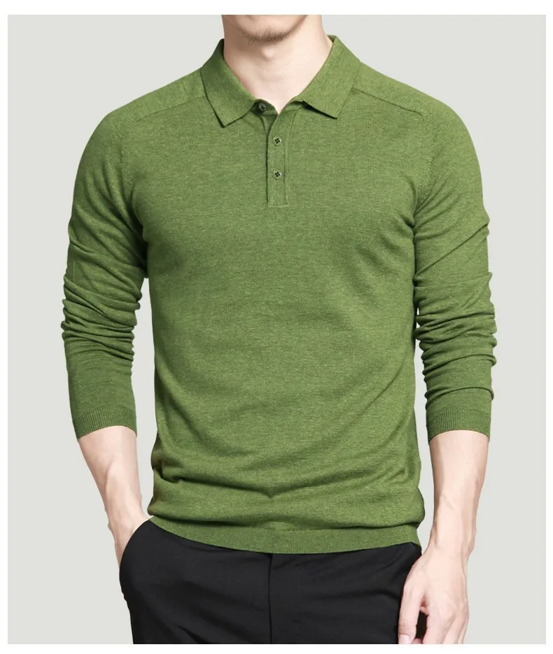 8 colors mens polo sweaters Simple style cotton knitted long 
