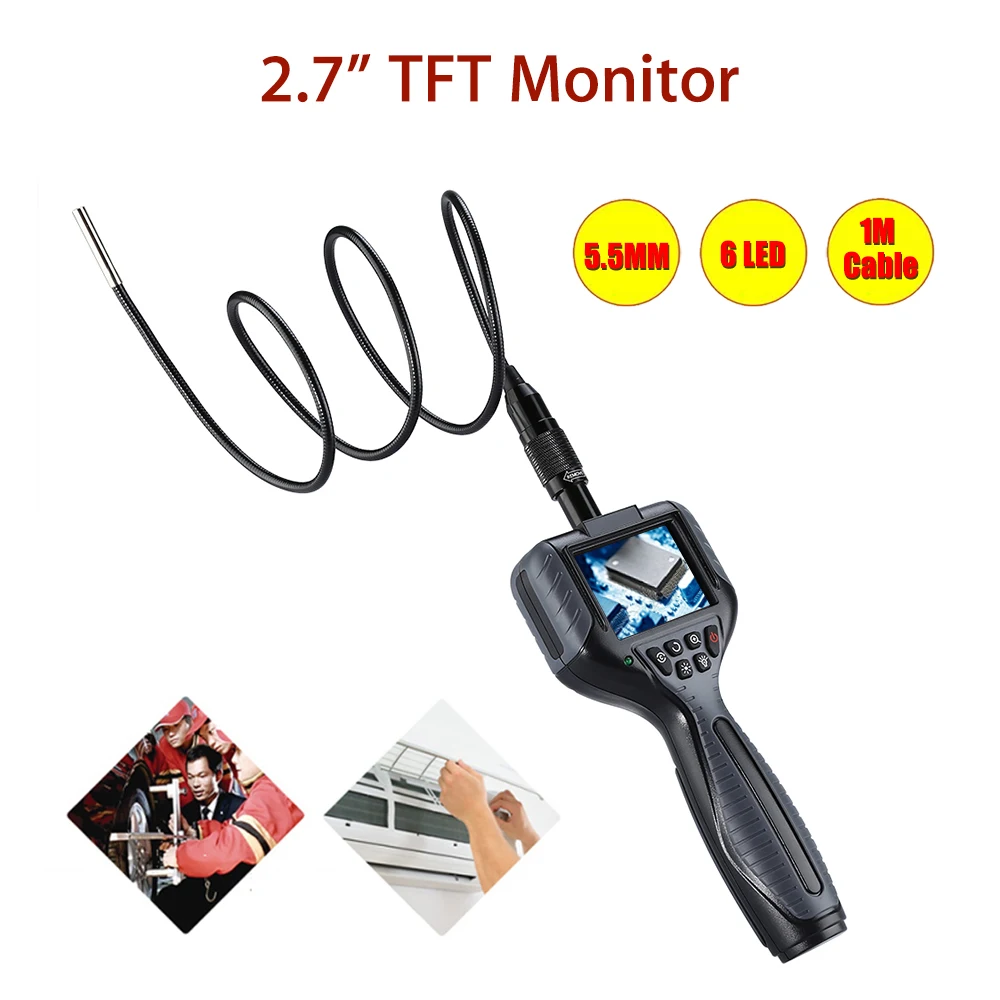 99D 2.7" TFT Color LCD Monitor 5.5mm Lens Endoscope 1M Snake Tube Pipe Borescope Inspection Surveillance Inspector Video Camera