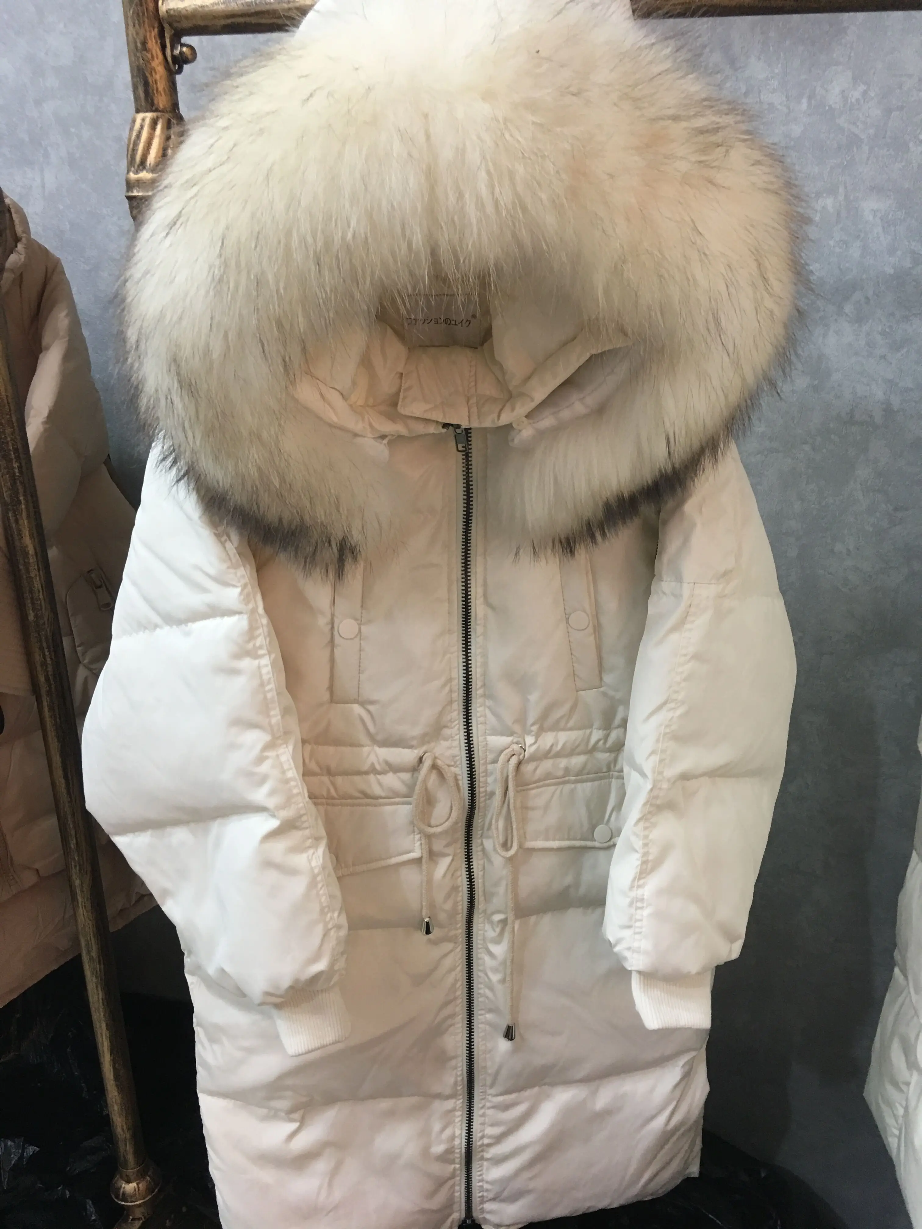 AYUNSUE, белый утиный пух, Женская куртка с капюшоном, большой меховой воротник, свободные куртки для женщин, зима, корейское пальто, Chaqueta Mujer KJ429