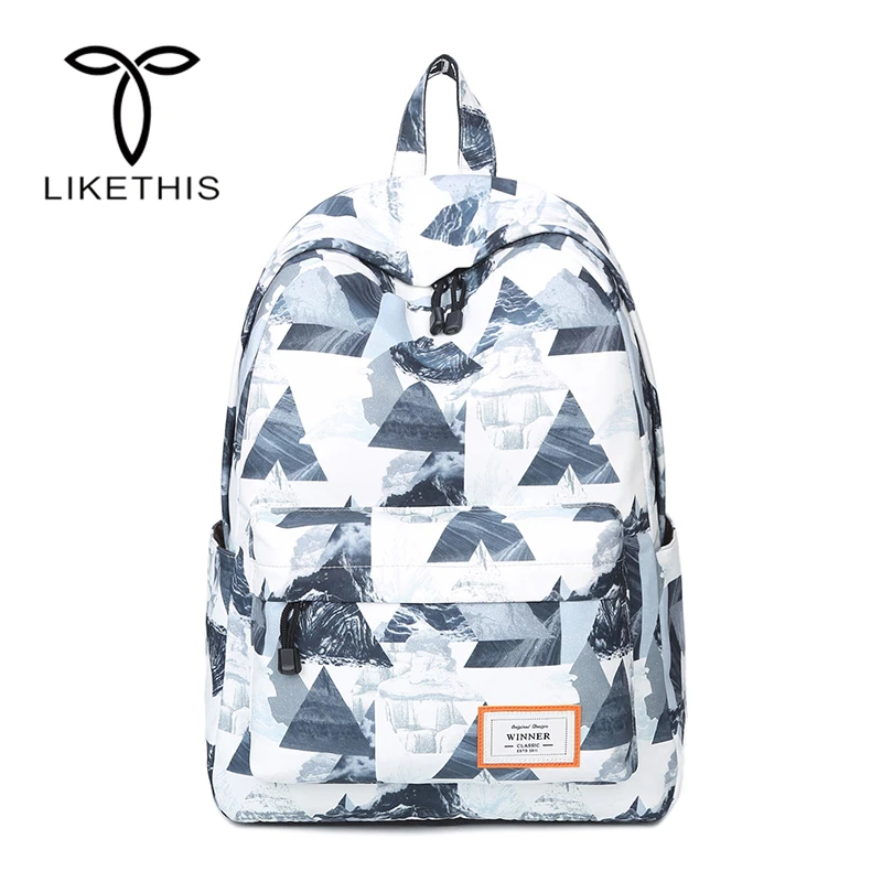 

Women Backpack Casual Lady College Back Pack Gray Geometric Triangle Dot Printing Female Mochila Large Capacity Shoulder Bag905