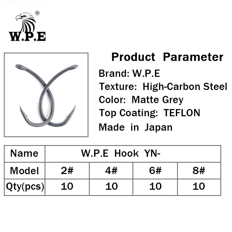 W. P. E брендовый рыболовный крючок с тефлоновым покрытием, 30 шт./лот, рыболовный крючок для ловли карпа, 2#/4#/6#/8#, широкий зазор, с микро-колючим крючком, рыболовные снасти