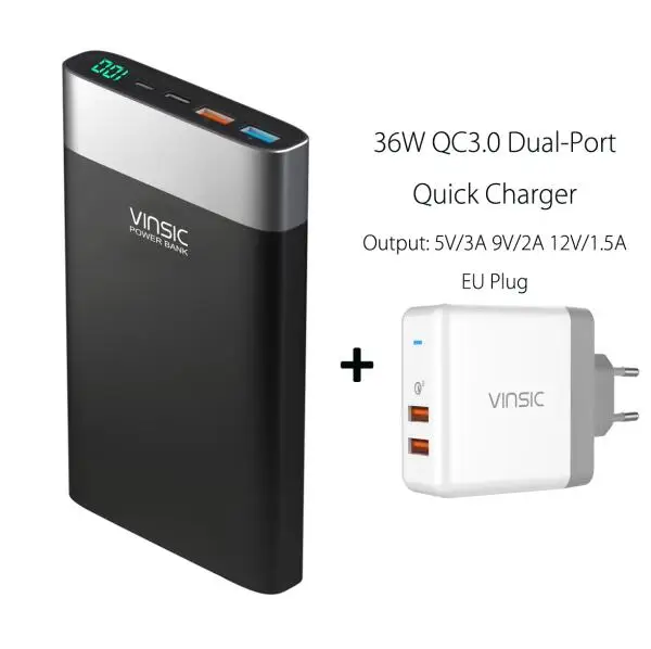 Vinsic 20000 мАч Внешний аккумулятор Quick Charge 3,0 Двусторонняя Быстрая зарядка type-C Dual USB зарядное устройство для iPhone X 8 8 Plus Xiaomi - Цвет: CW215