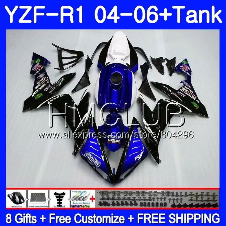 

Body For YAMAHA YZF1000 YZF R 1 YZF 1000 YZFR1 04 05 06 110HM13 YZF R1 04 06 Blue black YZF-1000 YZF-R1 2004 2005 2006 Fairing