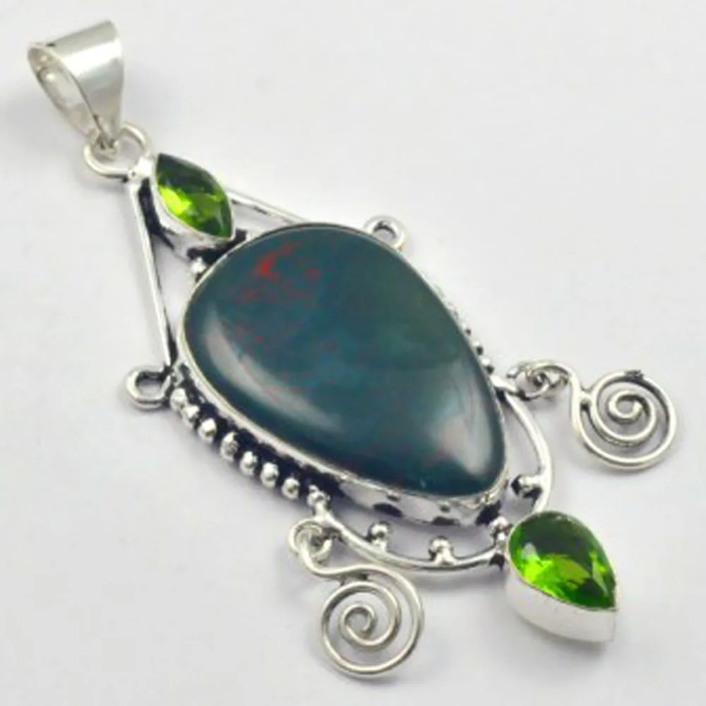 

BloodStone Pendant Silver Overlay over Copper, Total Length: 82mm , P4153