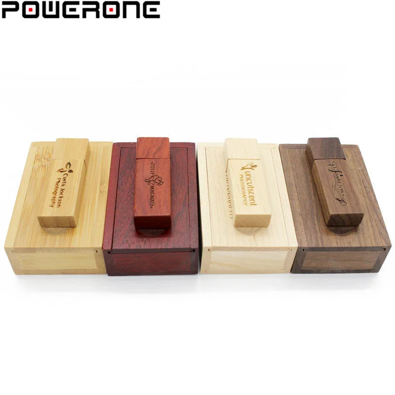 

POWERONE (over 10 PCS free LOGO) Wooden USB with box usb flash drive pen drive 8gb 16gb 32GB 64gb memory Stick wedding gifts
