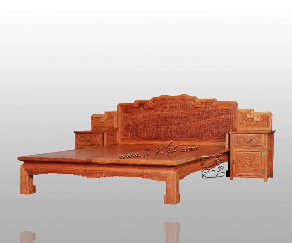 Full Bed Frames with back-rest and Nightstands King&Queen zize 2.1*1.8m Solid wood Rosewood bed base China Factory customizable Full Bed Frames with back-rest and Nightstands King&Queen zize 2.1*1.8m Solid wood Rosewood bed base China Factory customizable