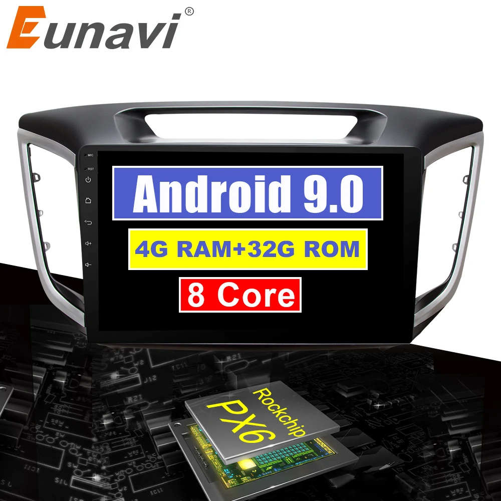 Top Eunavi 4G+32G Octa 8 core android 9.0 car dvd for Hyundai Creta ix25 multimedia car radio gps navi PX6 Radio WIFi car stereo 0