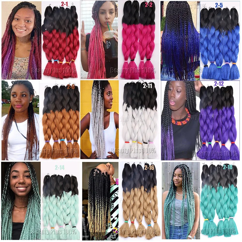 Ombre Braiding Hair 24Crochet Hair Extensions 100g Two Tone Jumbo
