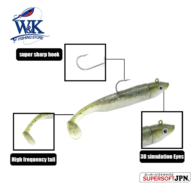 W&K Brand Soft Lure 9cm/22g Jig Head 3/0 22g Ultimate Inshore Soft Bait And Boat Fishing Lure For Code Seabass Bait J1701