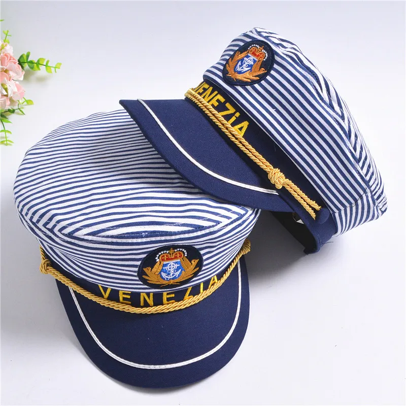 Модные Полосатые темно-синие кепки регулируемые взрослые дети Отрегулированная капитанская фуражка плоские шапки Матросская шляпа
