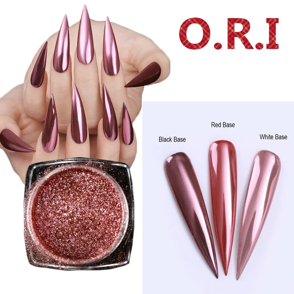 O.R.I Rose Gold Mirror Nail Glitter Powder Gel Polish Chrome Pigment