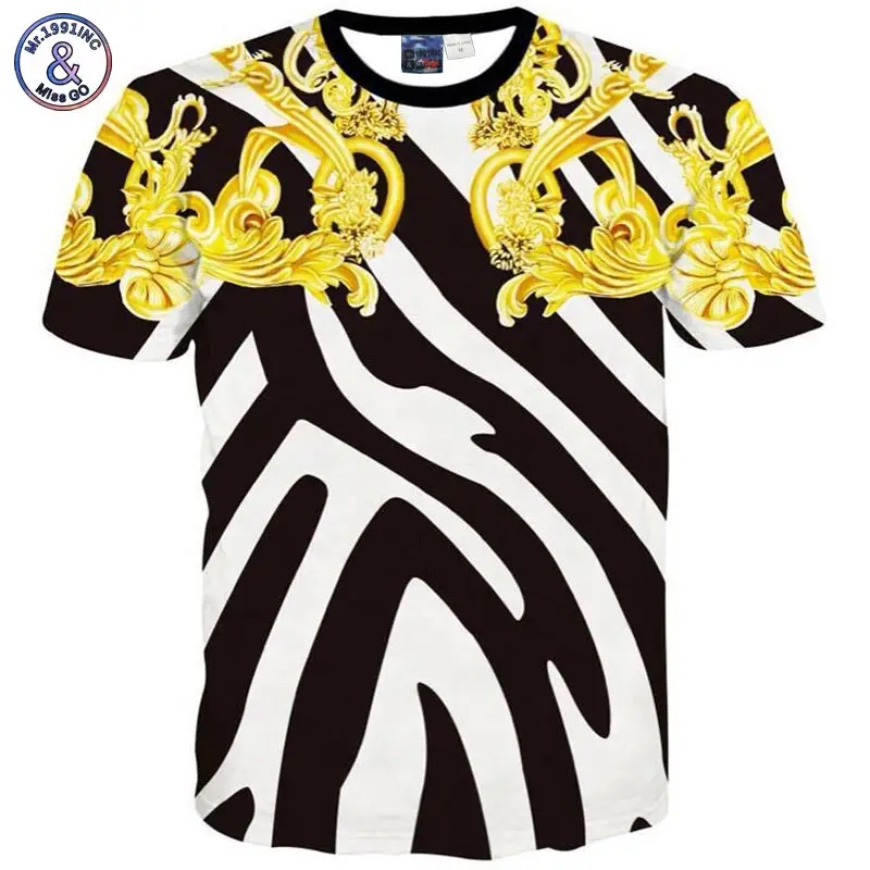 

Mr.1991INC Summer t shirt men/women Fashion 3d tshirt print Golden flowers striped T-shirt Streetwear t shirt T47