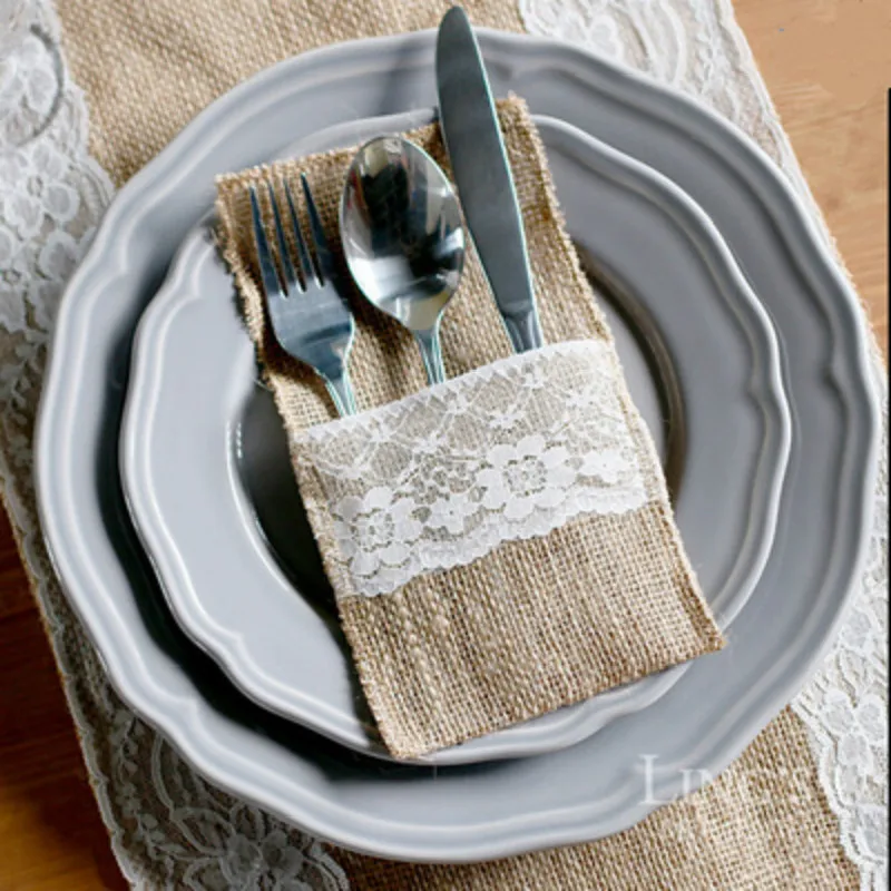 

21*10CM Jute Cutlery Pocket Bag Burlap Knife and Fork Bag For Wedding Decoration Party Favor