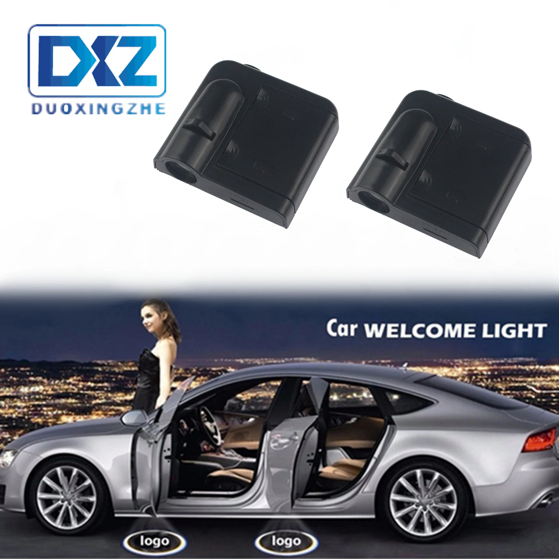 DXZ 2X سيارة لاسلكية LED الباب مصباح شعار جهاز عرض ليزر شبح ظل ترحيب ضوء العالمي لأوبل ألفا رميو VW مازدا فولفو