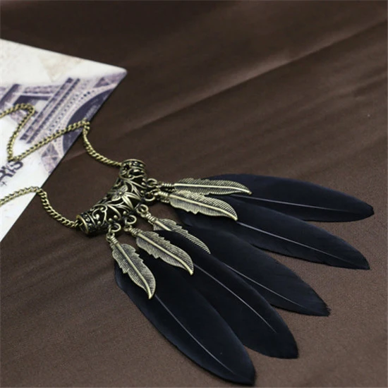 

H:HYDE New Fashion beautiful Feather Necklaces Long Charms Necklaces For Women Jewellery Pendant Neckalce Red Black 2 Colors