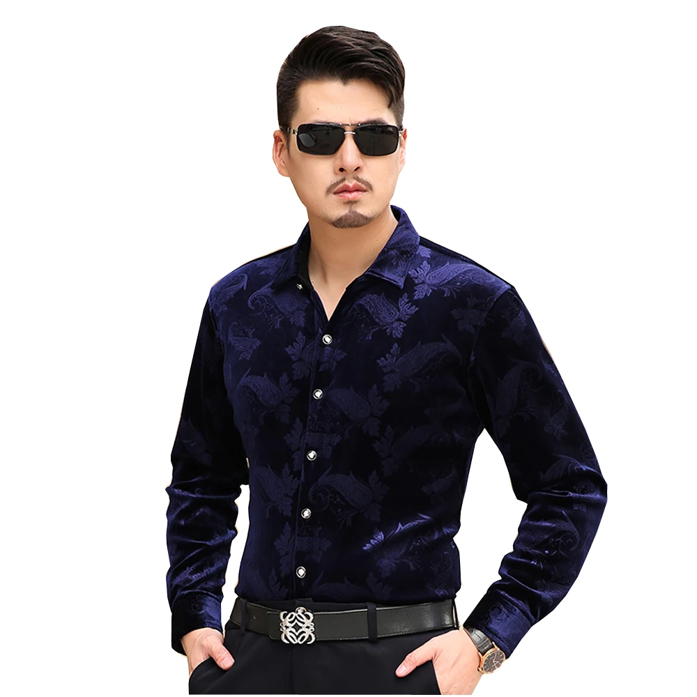 Buy KUYOMENS Men Shirts Long Sleeve Velvet Dress Shirt