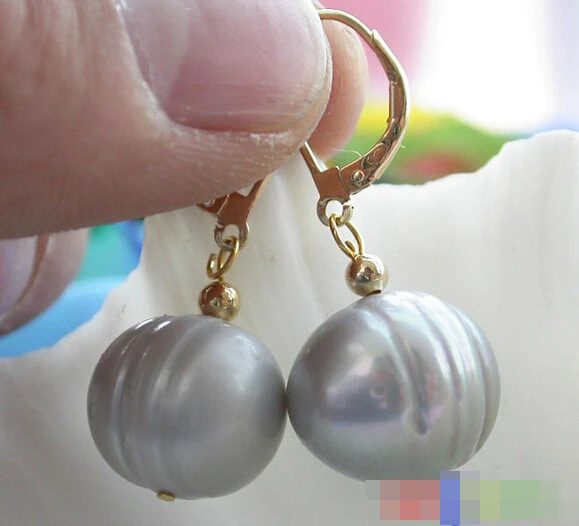 

hot sell new - free shipping 12147 round gray freshwater PEARL dangle EARRING