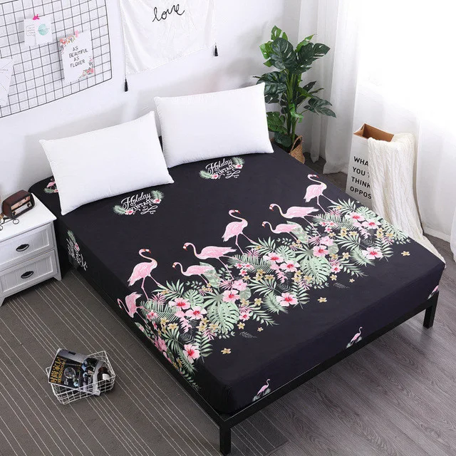 New Printing Fitted Sheet Mattress Cover Bed Linen With Elastic Band Mattress Protector Pad 100%Polyester King Size Bedding Set - Цвет: 15