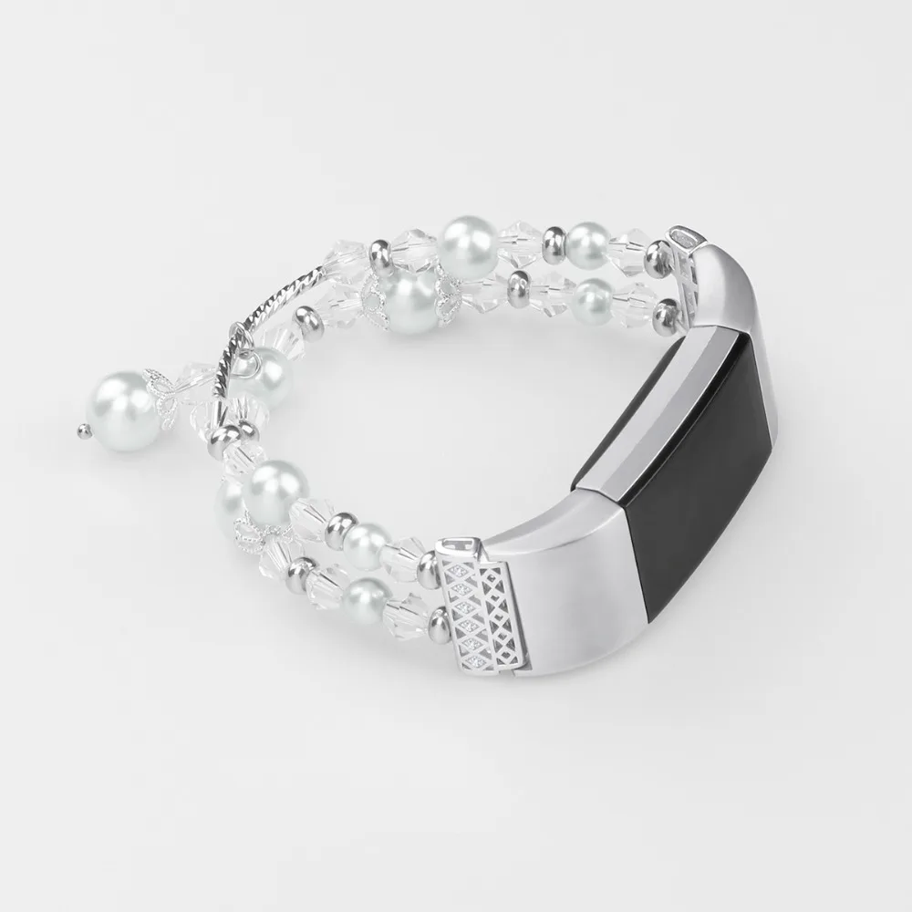 

Elegant bangle for Fit bit Charge 2 bands Replacement Pearl Diamond Metal Strap,Silver Color