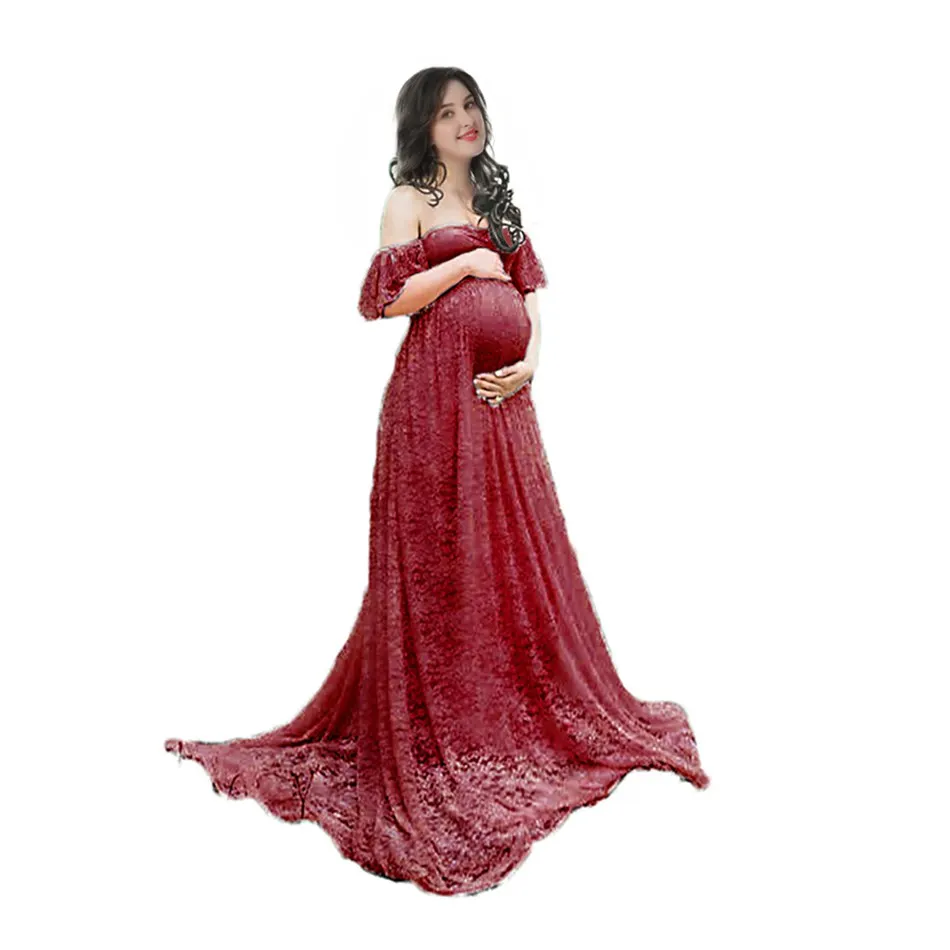 VOGUEON, женское платье для беременных, для фотосессии, с открытыми плечами, с оборками, без рукавов, кружевное, для беременных, длинное платье, для детского душа, вечернее платье - Цвет: Dress 3 Only