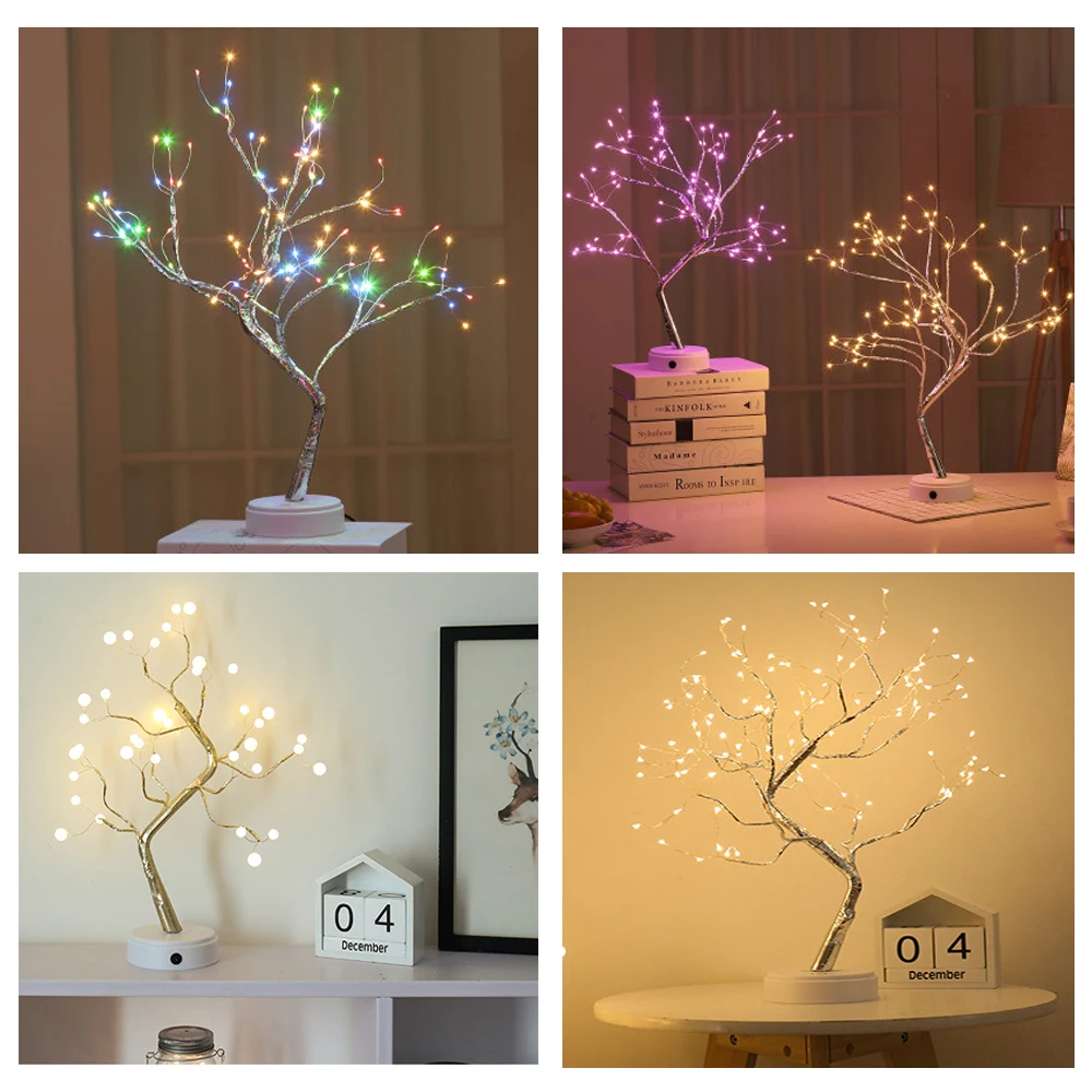 DIY Led Desk Tree Lamp,USB &Battery Powered Touch Switch control 108/36 LEDS For Home Decoration