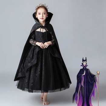 

2018Children Snow White princess Dress Witch Queen's Dress Black Halloween Christmas Costumes Girls' Long Sleeved Evening Dress