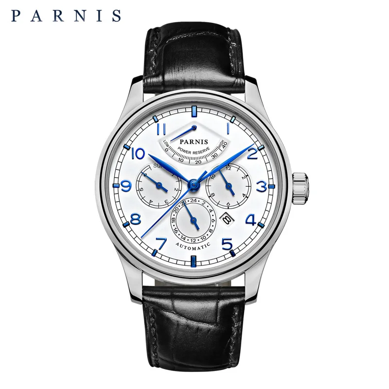 

Free shipping Parnis 42mm Automatic Watch Moon Phase Power Reserve Watch Men Luxury Brand Top Miyota Mechanical Winder Watch