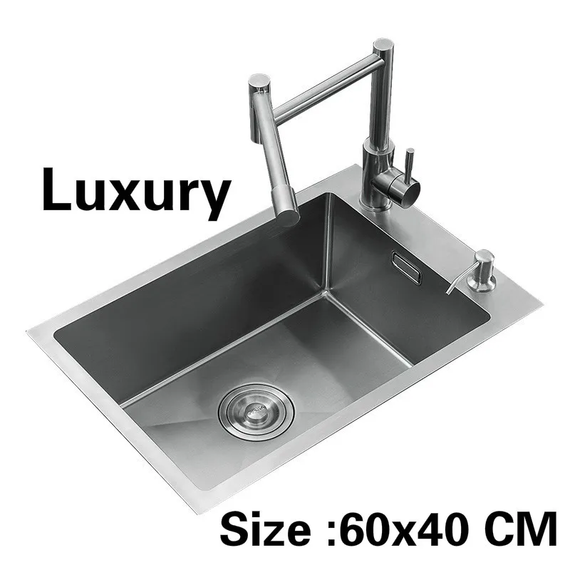 

Free shipping Apartment kitchen manual sink single trough luxury do the dishes 304 stainless steel hot sell 60x40 CM