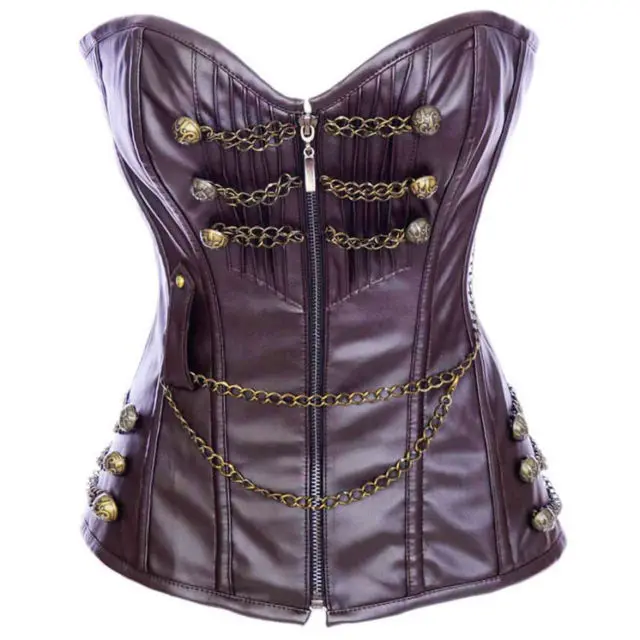 2013 Hot Sale Woman Sexy Maroon Faux Leather Chains Steampunk Gothic Corset Sizes S-2XL | Женская одежда