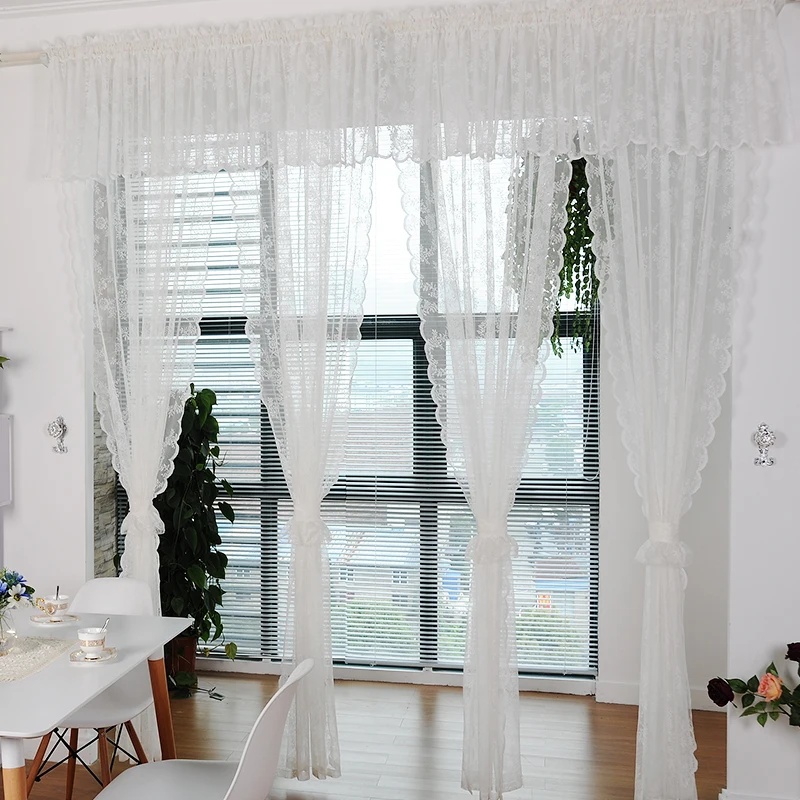 Korean modern pastoral style lace warp knitted white curtain bedroom balcony partition curtain customized processing