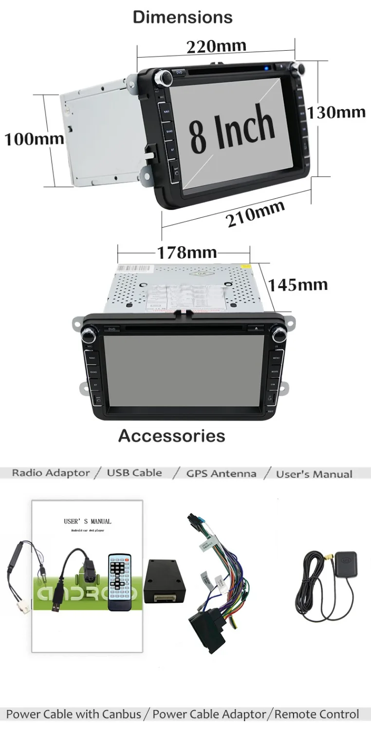 Perfect Free Camera Quad Core Android 9.0 2 Din Stereo 1024X600 Car DVD Player for Volkswagen Golf Plus  Polo EOS (DTV DAB+ Optional) 4