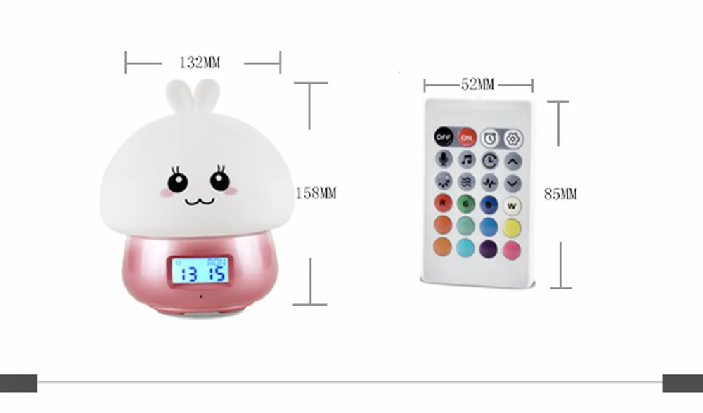 SuperNight 2 in 1 Rabbit LED Night Light with Alarm Clock Remote Touch Sensor Colorful USB Silicone Children Kids Bedside Lamp (27)