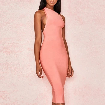 

LEGER BABE Peach O-neck Backless Summer Dress Bodycon Rayon Bandage Dress Sexy Club Party Bodycon Vestidos High Quality