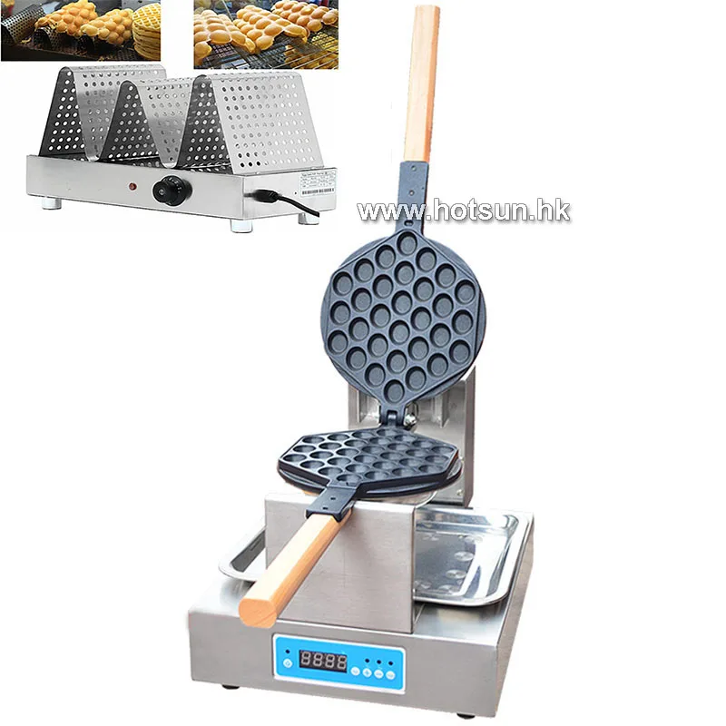 

2 in 1 Commercial Non-stick 220V Digital Electric Egg Bubble Waffle Maker Iron Baker Machine+ Warmer Displayer