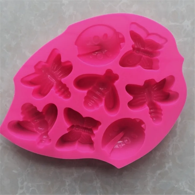 Wholesale 8 insects silicone cake aromatherapy plaster mold cold soap making butterfly shape soap silicone mould