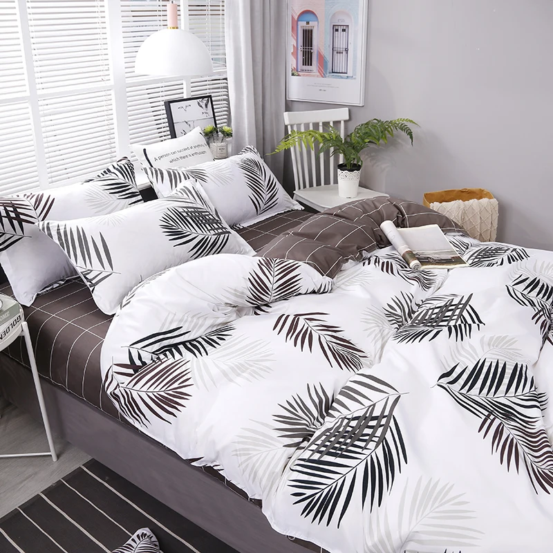 

3/4pcs/set Brief Leafs Printing Textile Bedding Set Include Duvet Cover &Sheets&Pillowcases Cover Comfortable Home Bed Set