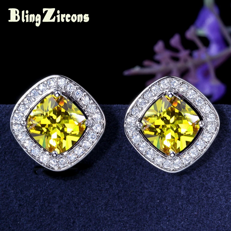 BeaQueen модные серьги-гвоздики с большой квадратной огранкой и желтым кубическим цирконием, Женские Ювелирные изделия E115