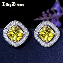 BeaQueen модные серьги-гвоздики с большой квадратной огранкой и желтым кубическим цирконием, Женские Ювелирные изделия E115