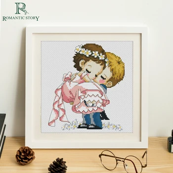 

Romantic Story Needlework Cross Stitch Set by Starter Kits Beginners Cross-Stitch Embroidery Wedding Portrait Painting Art Wall