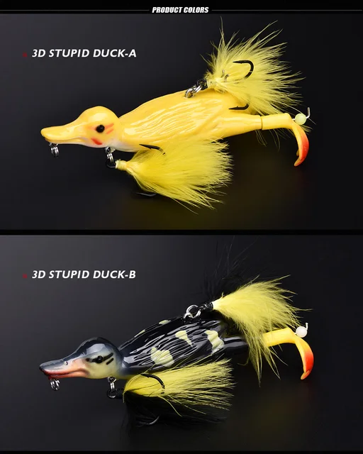 DunMuan 3D Stupid Duck Topwater Fishing Lure Floating Artificial Bait  Plopping and Splashing Feet Hard Fishing Tackle DunMuan (Color : Color A),  Topwater Lures -  Canada