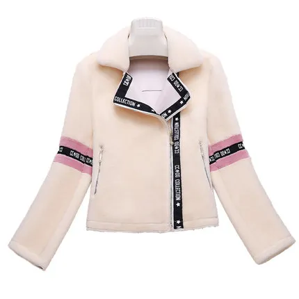 Новая овечья шерсть мутон пальто Женская куртка меховое пальто короткие женские зимние куртки натуральный мех женские меховые пальто зима HF467 - Цвет: Beige