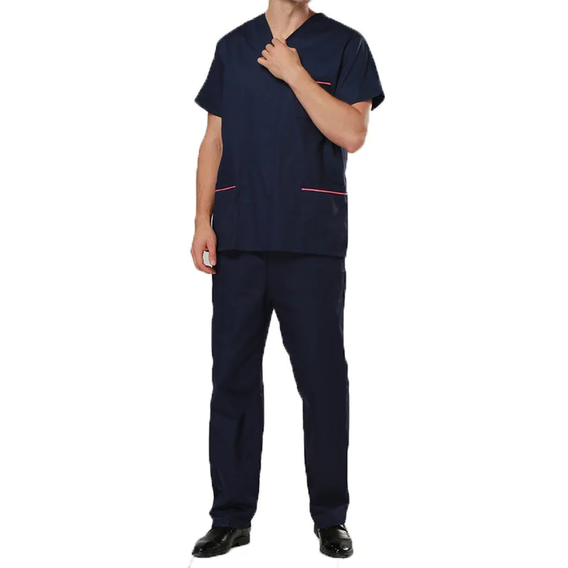 

V-neck Short Sleeve Men Surgical Gown Beauty Salon Clothing Hospital Summer Medical Scrubs Men Nurse Uniform Coat+Pants S-2XL