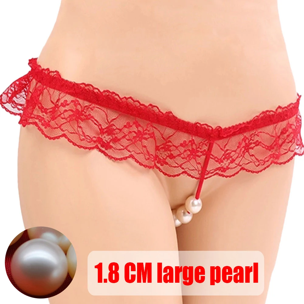 Baizhenzhu 2018 new style massage of the women string Pearl sexy lace panties low waist g string sexy thong panties women's