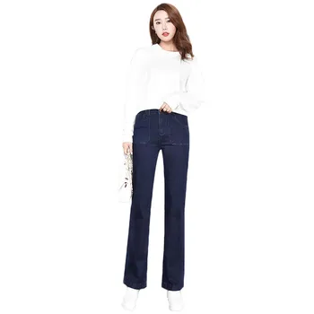 

Women Jeans Dark Blue Wide Leg Pants Jeans 2019 New Spring Autumn Office High Elastic City Casual Jeans Clothing Feminina CX686