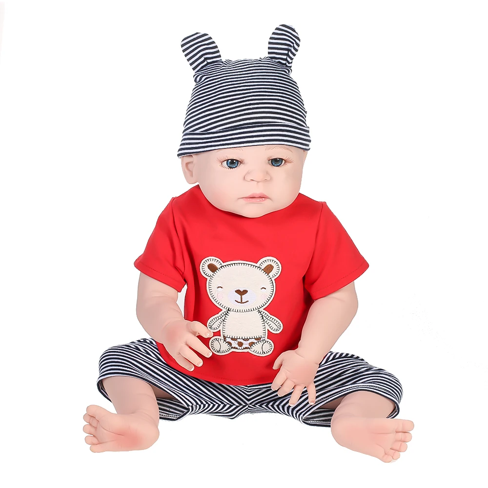 

Full Silicone Reborn Baby Doll Boy With Rooted Hair Clothes Newborn Baby Doll Boneca 22in 55cm Lifelike Girl juguetes Gifts Toy