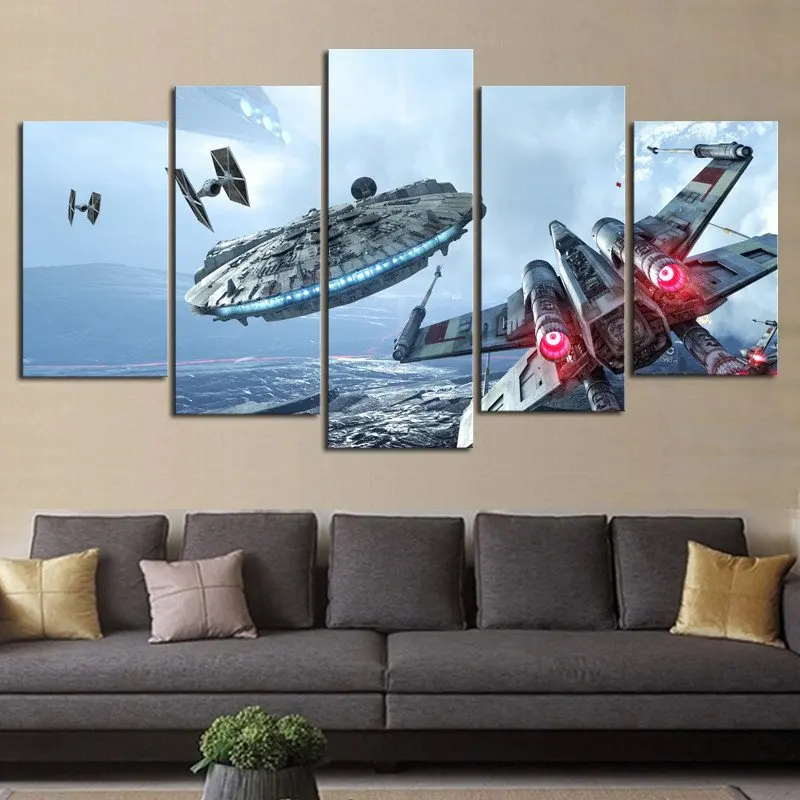 HD Print 5 pcs canvas wall art Millennium Falcon X Wing star wars